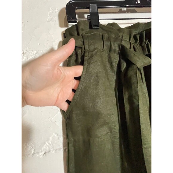 For Cynthia Green Linen Paperbag Waist Pants Size Petite M High Rise Relaxed - Picture 6 of 14